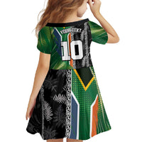 Custom Aotearoa South Africa Rugby Freedom Cup Family Matching Off Shoulder Maxi Dress and Hawaiian Shirt Maori Silver Fern Art and Sporty Flag SA - Polynesian Pride
