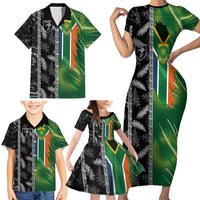 Custom Aotearoa South Africa Rugby Freedom Cup Family Matching Short Sleeve Bodycon Dress and Hawaiian Shirt Maori Silver Fern Art and Sporty Flag SA - Polynesian Pride