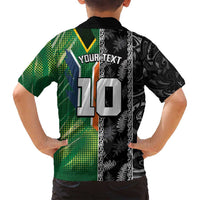 Custom Aotearoa South Africa Rugby Freedom Cup Family Matching Summer Maxi Dress and Hawaiian Shirt Maori Silver Fern Art and Sporty Flag SA - Polynesian Pride