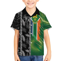 Custom Aotearoa South Africa Rugby Freedom Cup Family Matching Tank Maxi Dress and Hawaiian Shirt Maori Silver Fern Art and Sporty Flag SA - Polynesian Pride