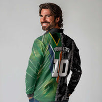 Custom Aotearoa South Africa Rugby Freedom Cup Long Sleeve Polo Shirt Maori Silver Fern Art and Sporty Flag SA - Polynesian Pride