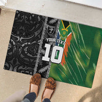 Custom Aotearoa South Africa Rugby Freedom Cup Rubber Doormat Maori Silver Fern Art and Sporty Flag SA - Polynesian Pride