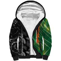 Custom Aotearoa South Africa Rugby Freedom Cup Sherpa Hoodie Maori Silver Fern Art and Sporty Flag SA LT03 Unisex Black - Polynesian Pride