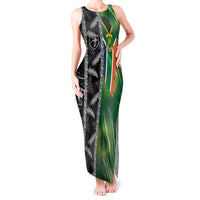 Custom Aotearoa South Africa Rugby Freedom Cup Tank Maxi Dress Maori Silver Fern Art and Sporty Flag SA - Polynesian Pride