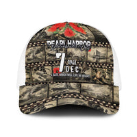 Pearl Harbor Remembrance Day Baseball Net Cap Memories of December 7 with Red Poppy Lei LT03 One Size White Beige - Polynesian Pride