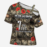 Pearl Harbor Remembrance Day Personalized Cross Shoulder Shirt Memories of December 7 with Red Poppy Lei LT03 Female Beige - Polynesian Pride