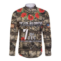 Pearl Harbor Remembrance Day Personalized Long Sleeve Button Shirt Memories of December 7 with Red Poppy Lei LT03 Unisex Beige - Polynesian Pride