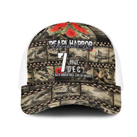 Pearl Harbor Remembrance Day Mesh Trucker Cap Memories of December 7 with Red Poppy Lei LT03 One Size White Beige - Polynesian Pride