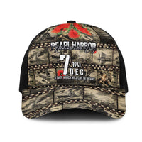 Pearl Harbor Remembrance Day Mesh Trucker Cap Memories of December 7 with Red Poppy Lei LT03 One Size Black Beige - Polynesian Pride