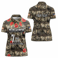 Pearl Harbor Remembrance Day Personalized Women Polo Shirt Memories of December 7 with Red Poppy Lei - Polynesian Pride