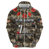 Pearl Harbor Remembrance Day Personalized Zip Hoodie Memories of December 7 with Red Poppy Lei - Polynesian Pride