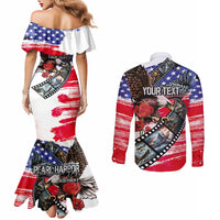 Pearl Harbor Remembrance Day Personalized Couples Matching Mermaid Dress and Long Sleeve Button Shirt Lest We Forget - The Bald Eagle Remembers LT03 - Polynesian Pride