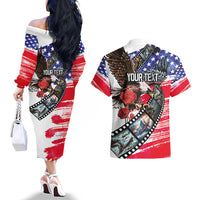 Pearl Harbor Remembrance Day Personalized Couples Matching Off The Shoulder Long Sleeve Dress and Hawaiian Shirt Lest We Forget - The Bald Eagle Remembers LT03 - Polynesian Pride