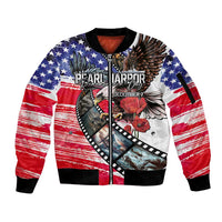 Pearl Harbor Remembrance Day Personalized Sleeve Zip Bomber Jacket Lest We Forget - The Bald Eagle Remembers - Polynesian Pride