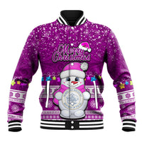 Palau Christmas Baseball Jacket Snowman Hugs Palau Coat of Arms Maori Pattern Pink Style LT03 Unisex Pink - Polynesian Pride