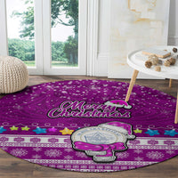 Palau Christmas Round Carpet Snowman Hugs Palau Coat of Arms Maori Pattern Pink Style LT03 - Polynesian Pride