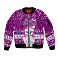 Palau Christmas Sleeve Zip Bomber Jacket Snowman Hugs Palau Coat of Arms Maori Pattern Pink Style LT03 Unisex Pink - Polynesian Pride