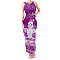 Personalised Palau Christmas Family Matching Tank Maxi Dress and Hawaiian Shirt Snowman Hugs Palau Coat of Arms Maori Pattern Pink Style LT03 Mom's Dress Pink - Polynesian Pride