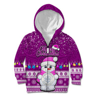 Personalised Palau Christmas Kid Hoodie Snowman Hugs Palau Coat of Arms Maori Pattern Pink Style LT03 Zip Hoodie Pink - Polynesian Pride