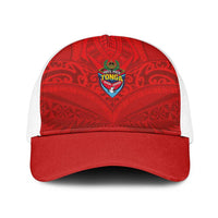 Mate Ma'a Tonga Rugby Baseball Net Cap Ngatu Tribal Motifs Sporty Style LT03 One Size White Red - Polynesian Pride