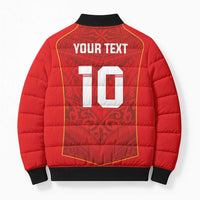 Custom Mate Ma'a Tonga Rugby Bomber Puffer Jacket Ngatu Tribal Motifs Sporty Style - Polynesian Pride