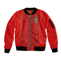 Custom Mate Ma'a Tonga Rugby Sleeve Zip Bomber Jacket Ngatu Tribal Motifs Sporty Style - Polynesian Pride