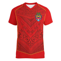Custom Mate Ma'a Tonga Rugby Women V-Neck T-Shirt Ngatu Tribal Motifs Sporty Style - Polynesian Pride