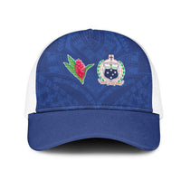 Samoa Rugby Mesh Trucker Cap Tatau Tribal Motifs Sporty Style LT03 One Size White Blue - Polynesian Pride