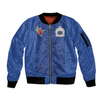 Custom Samoa Rugby Sleeve Zip Bomber Jacket Tatau Tribal Motifs Sporty Style LT03 Unisex Blue - Polynesian Pride