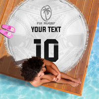 Custom Fiji Rugby Beach Blanket Tapa Tribal Motifs Sporty Style - Polynesian Pride