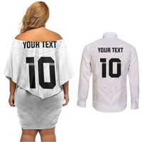 Custom Fiji Rugby Couples Matching Off Shoulder Short Dress and Long Sleeve Button Shirt Tapa Tribal Motifs Sporty Style - Polynesian Pride