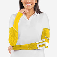 Custom Niue Rugby Arm Sleeves Hiapo Tribal Motifs Sporty Style - Polynesian Pride