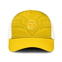 Niue Rugby Baseball Net Cap Hiapo Tribal Motifs Sporty Style LT03 One Size White Yellow - Polynesian Pride