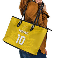 Custom Niue Rugby Leather Tote Bag Hiapo Tribal Motifs Sporty Style - Polynesian Pride