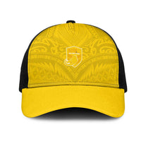 Niue Rugby Mesh Trucker Cap Hiapo Tribal Motifs Sporty Style LT03 One Size Black Yellow - Polynesian Pride
