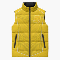 Custom Niue Rugby Sleeveless Puffer Jacket Hiapo Tribal Motifs Sporty Style - Polynesian Pride