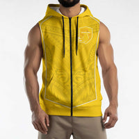 Custom Niue Rugby Sleeveless Zip Hoodie Hiapo Tribal Motifs Sporty Style - Polynesian Pride