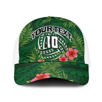Custom Hawaii Volleyball Baseball Net Cap Kakau Abstract and Tropical Plants Green Color LT03 One Size White Green - Polynesian Pride