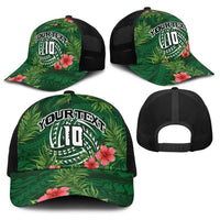 Custom Hawaii Volleyball Baseball Net Cap Kakau Abstract and Tropical Plants Green Color LT03 - Polynesian Pride