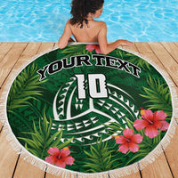 Custom Hawaii Volleyball Beach Blanket Kakau Abstract and Tropical Plants Green Color LT03 - Polynesian Pride