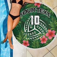Custom Hawaii Volleyball Beach Blanket Kakau Abstract and Tropical Plants Green Color LT03 - Polynesian Pride