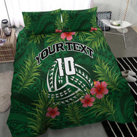Custom Hawaii Volleyball Bedding Set Kakau Abstract and Tropical Plants Green Color - Polynesian Pride