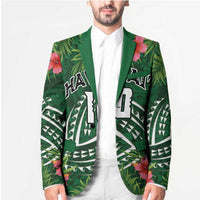 Custom Hawaii Volleyball Blazer Kakau Abstract and Tropical Plants Green Color - Polynesian Pride