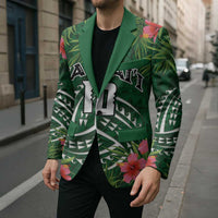 Custom Hawaii Volleyball Blazer Kakau Abstract and Tropical Plants Green Color - Polynesian Pride
