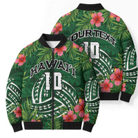 Custom Hawaii Volleyball Bomber Puffer Jacket Kakau Abstract and Tropical Plants Green Color - Polynesian Pride