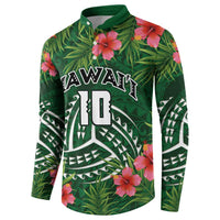 Custom Hawaii Volleyball Button Sweatshirt Kakau Abstract and Tropical Plants Green Color - Polynesian Pride
