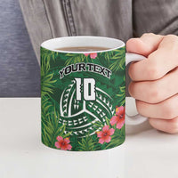Custom Hawaii Volleyball Ceramic Mug Kakau Abstract and Tropical Plants Green Color - Polynesian Pride