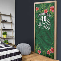 Custom Hawaii Volleyball Door Cover Kakau Abstract and Tropical Plants Green Color - Polynesian Pride