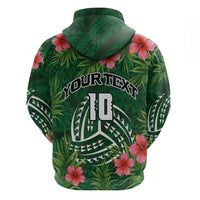 Custom Hawaii Volleyball Hoodie Kakau Abstract and Tropical Plants Green Color - Polynesian Pride