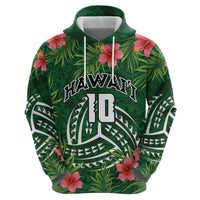 Custom Hawaii Volleyball Hoodie Kakau Abstract and Tropical Plants Green Color - Polynesian Pride